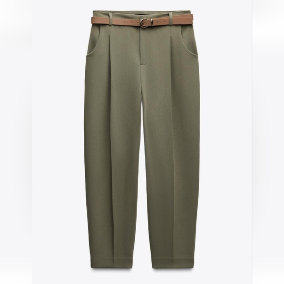 Zara Pants - Zara Pleated Pants Trousers With Belt Size XS Green